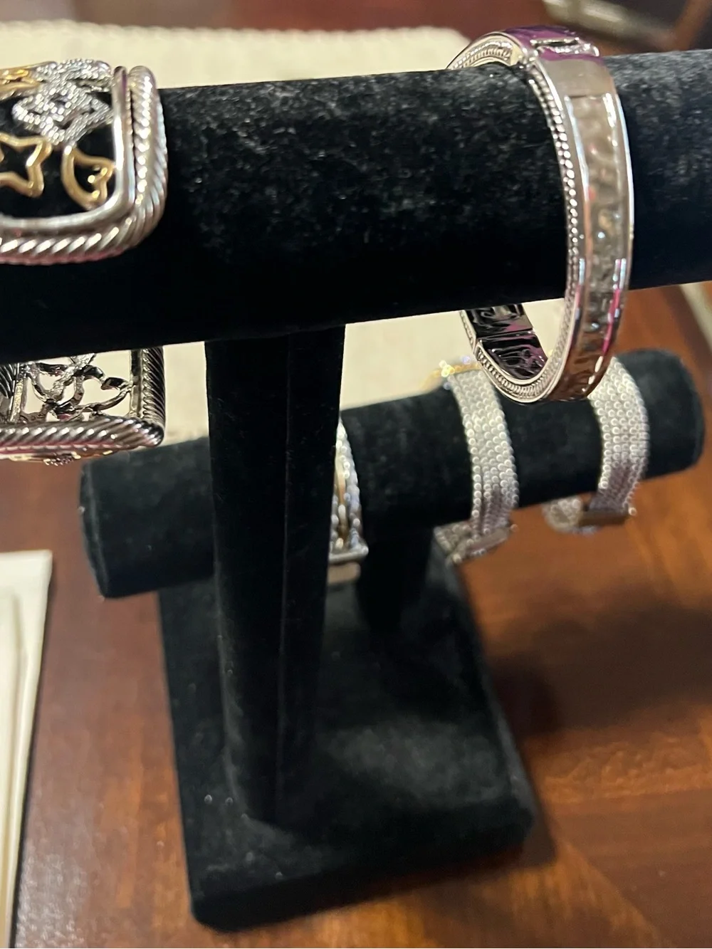 Two-Tone Silver and Gold Heart & Star Cable Cuff Bracelet LOT!